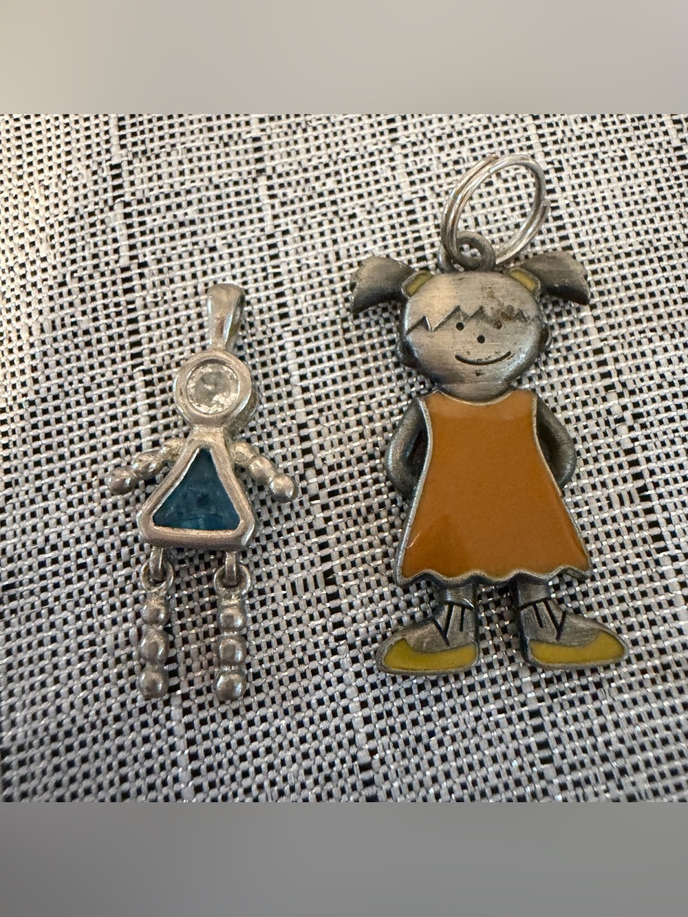 Vintage Cute Girls Enamel Pendant Charms - Orange and Teal
